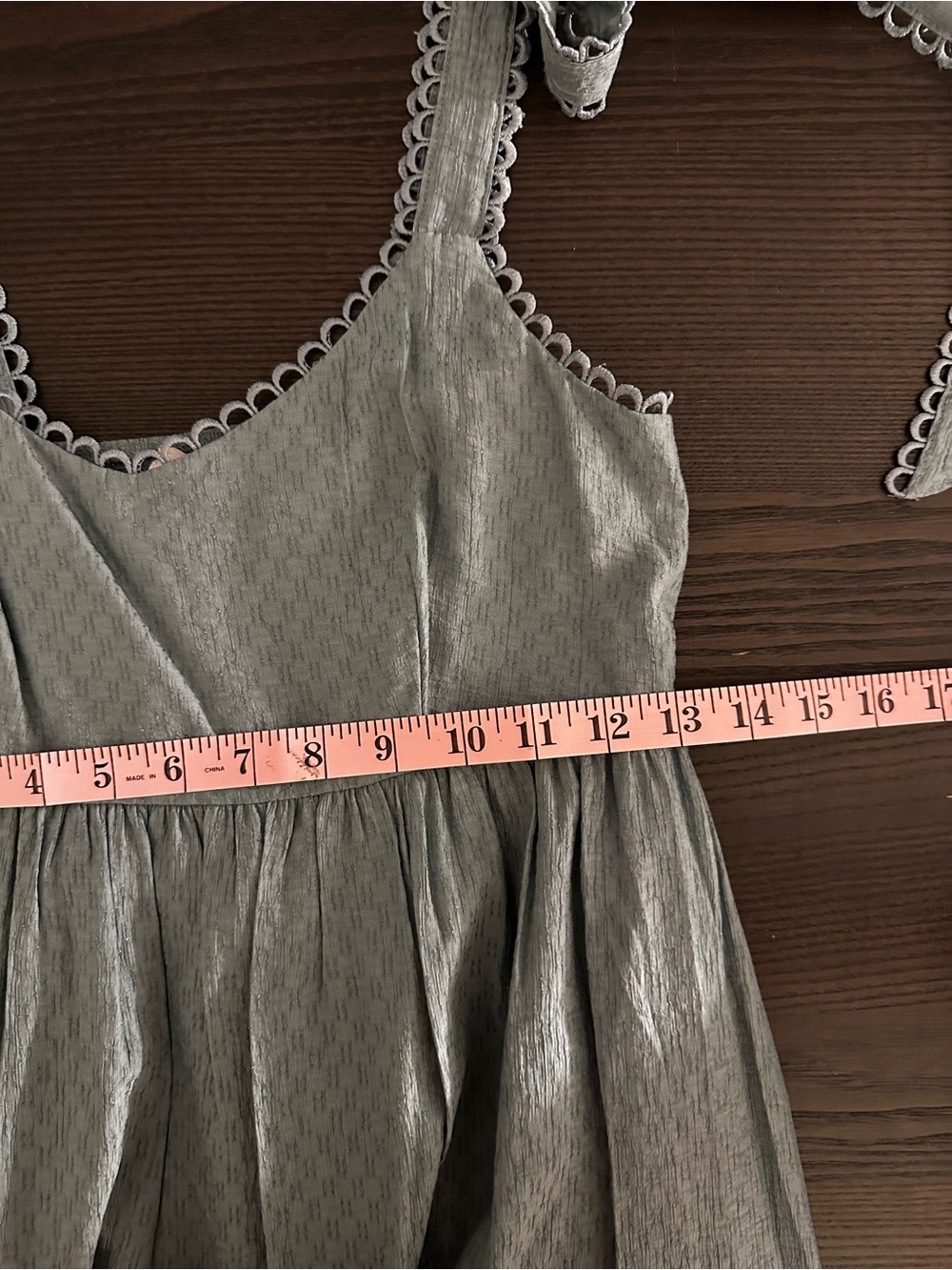 Mine Dusty Teal Lace Tie Shoulder Maxi Dress Cottagecore Small - Picture 8 of 9